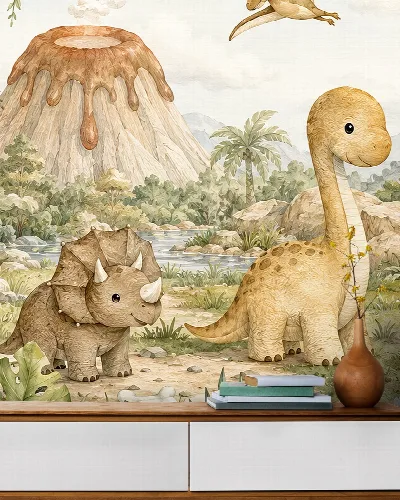 Virelle Muse Dinosaur Wallpaper in a styled room