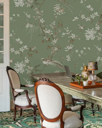 Norwyn Serenade Chinoiserie Wallpaper in a styled room