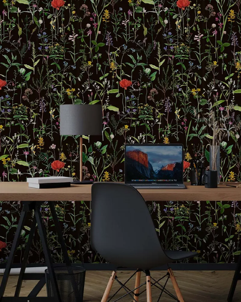 Dovewick Chronicle Dark Floral Wallpaper — mobile room preview 4