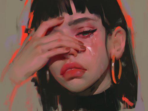 An expressive crying anime wallpaper with a reflective atmosphere and gentle shading.