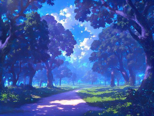 Blue Forest Anime Background Landscape