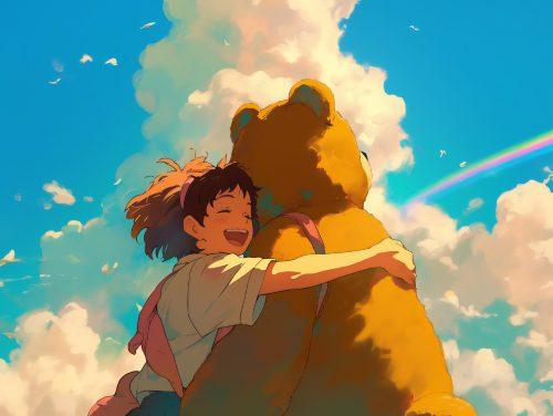 Adorable Bear Hug Kawaii Wallpaper