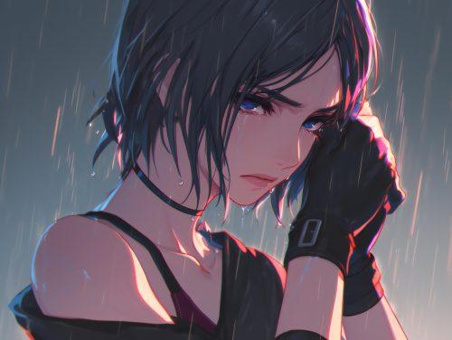 A poignant depressed anime wallpaper with gentle colors and a moody atmosphere.