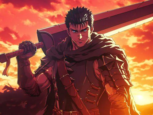 A berserk guts wallpaper featuring powerful artistic contrasts and high-energy action elements.