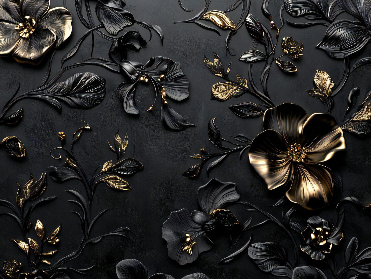 A delicate black and white flower wallpaper featuring soft floral patterns and smooth monochrome shading.