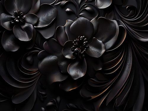 A detailed black and white flower design wallpaper with soft floral patterns and artistic shading.