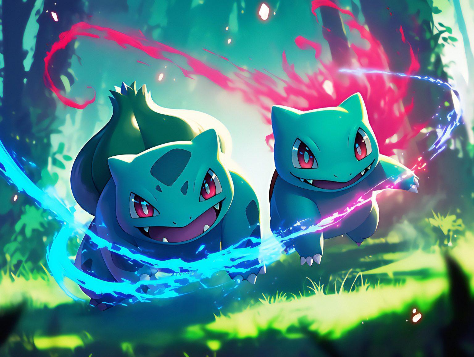 A bulbasaur wallpaper featuring brilliant greens and bold artistic contrasts.