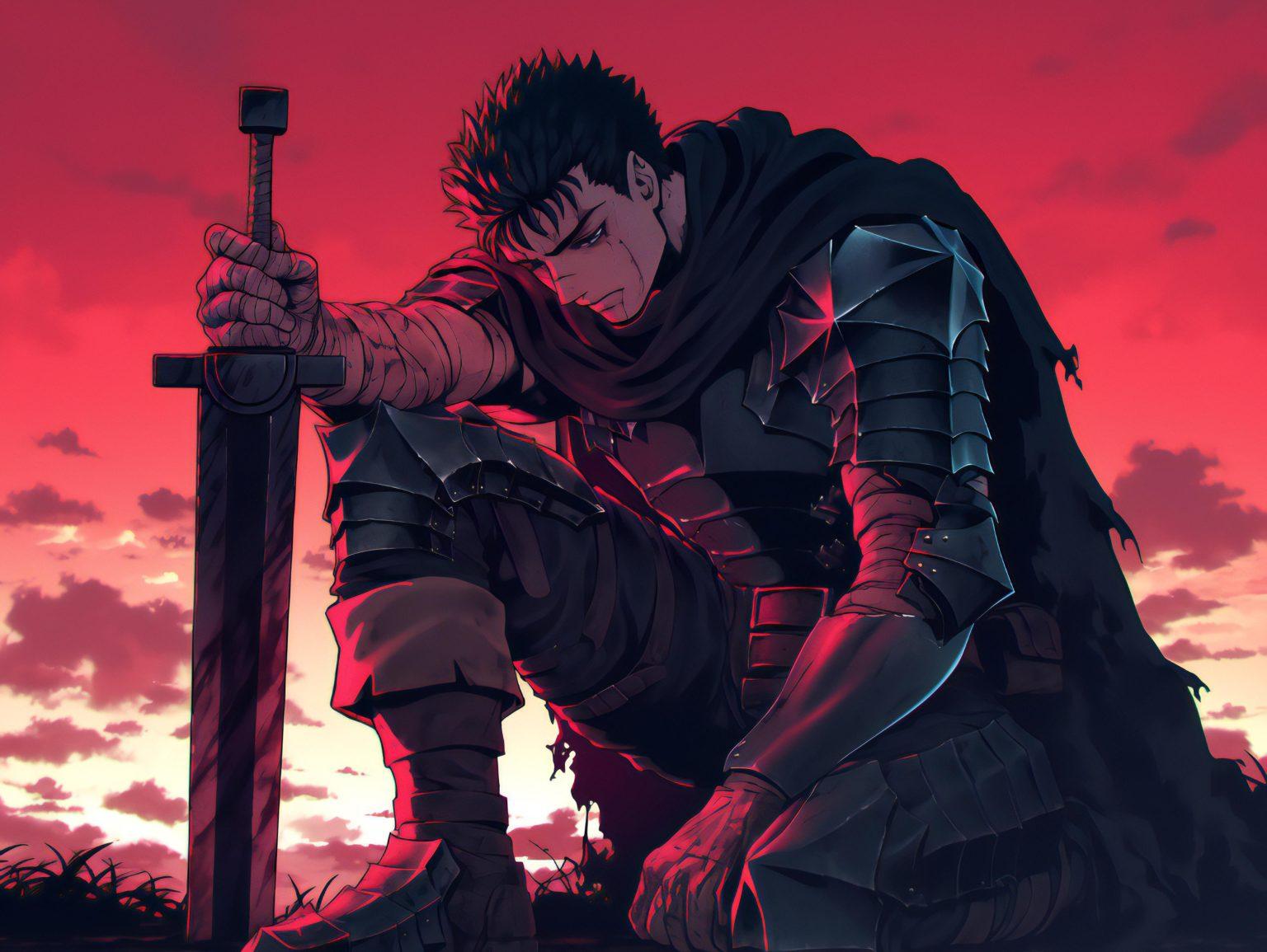 A berserk wallpaper featuring strong artistic contrasts and dynamic battle energy.