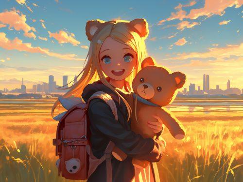 A beautifully designed cute aesthetic kawaii bear and girl wallpapers with a glowing background.