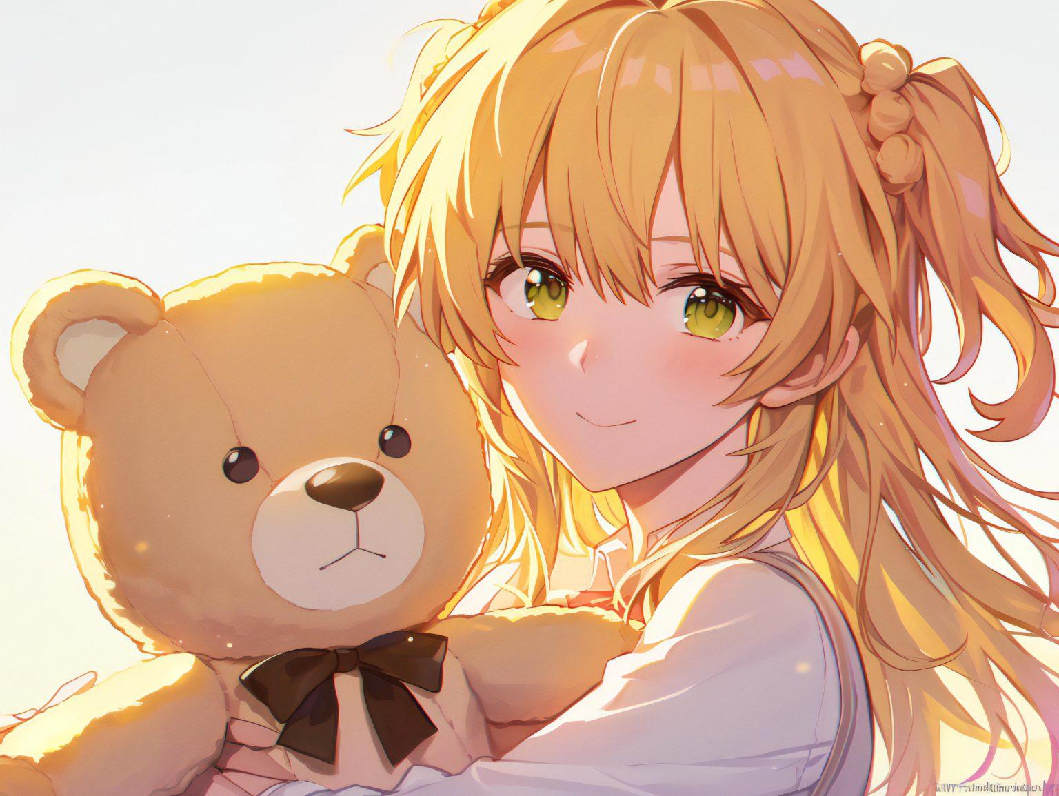 A smiling anime character dancing in a field of sunflowers, bathed in golden sunlight.