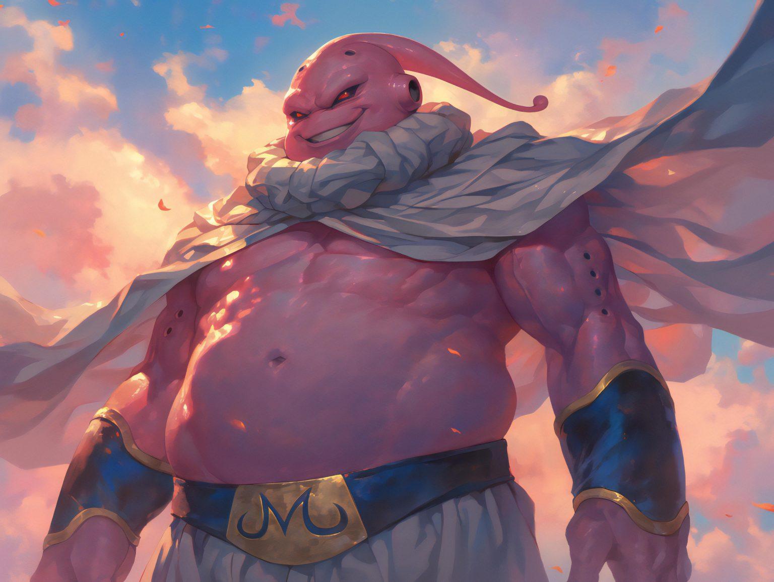A buu dbz background capturing Majin Buu’s commanding aura and artistic intensity.