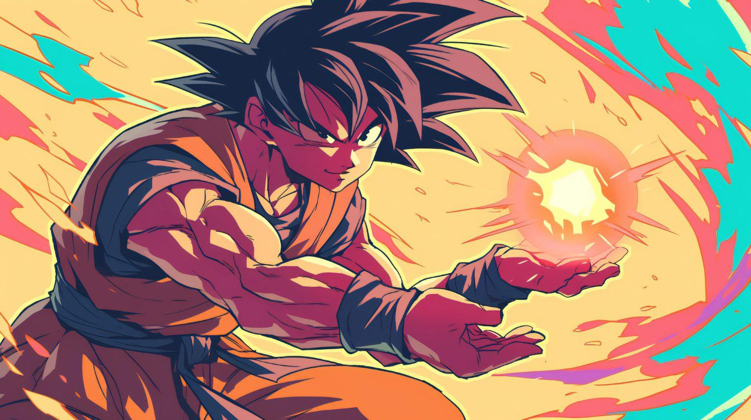A goku anime wallpaper featuring expressive textures and high-impact shading.