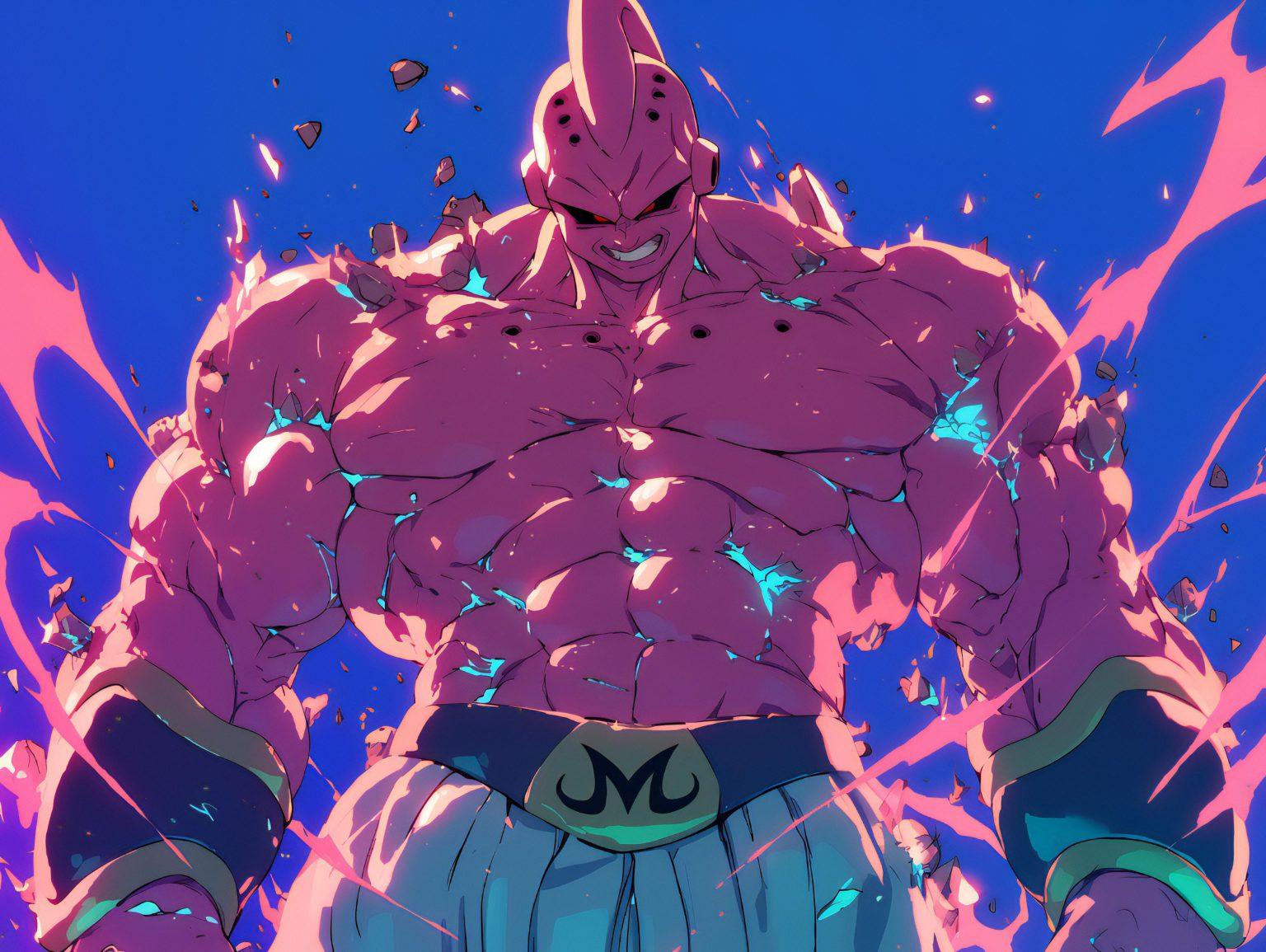 A majin buu background featuring Majin Buu’s raw energy and bold artistic elements.