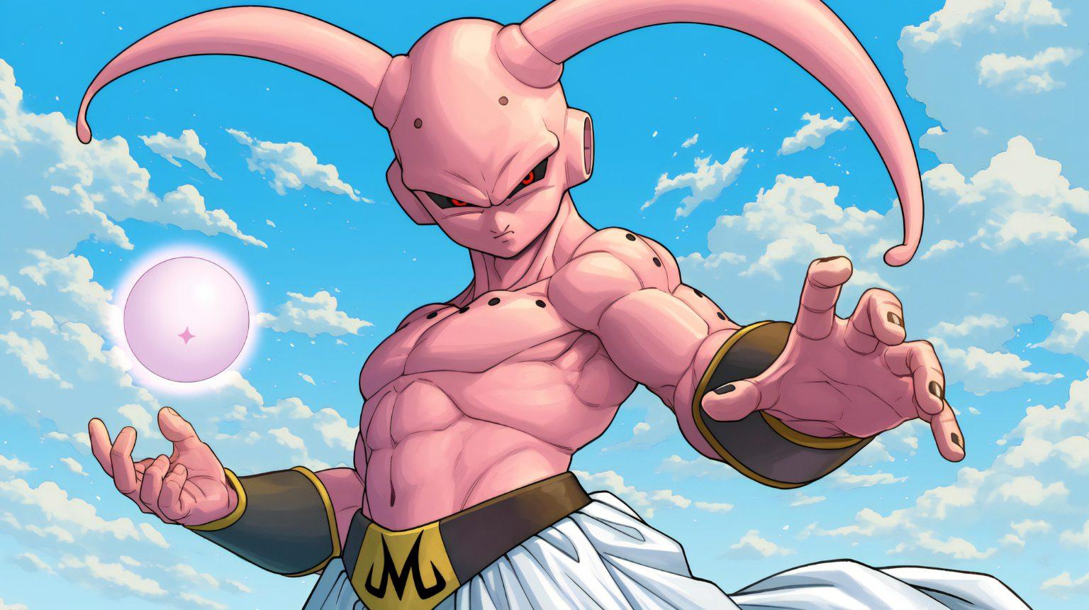 A buu dbz cool wallpaper showcasing Majin Buu’s dynamic energy with expressive artistic elements.