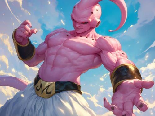 A majin buu dbz wallpaper 4k featuring Majin Buu’s intense energy with bold, high-definition details.