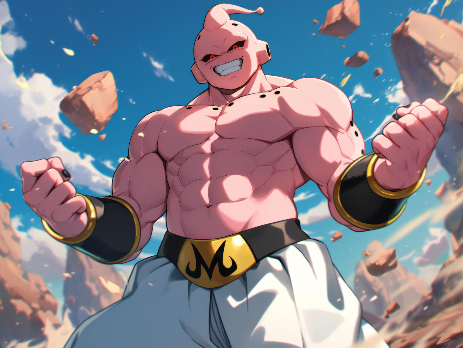 A dbz 4k wallpaper capturing Majin Buu’s powerful energy with crisp high-resolution details.