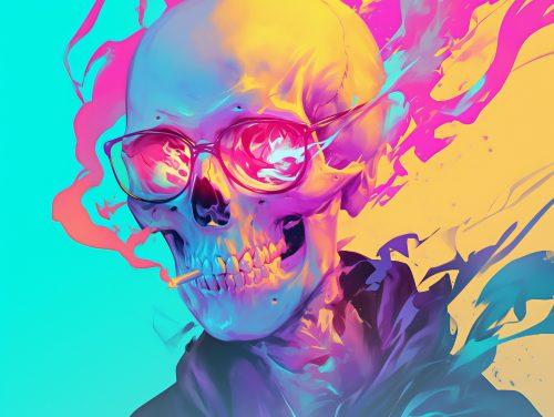 A shimmering skull with delicate reflections of light, drifting in an otherworldly dimension.