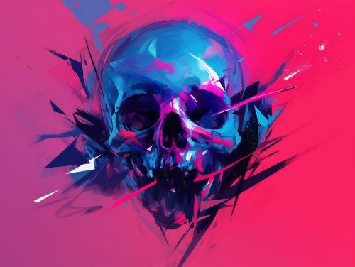 A mesmerizing skull radiating intense, colorful light in a vast, dreamlike space.