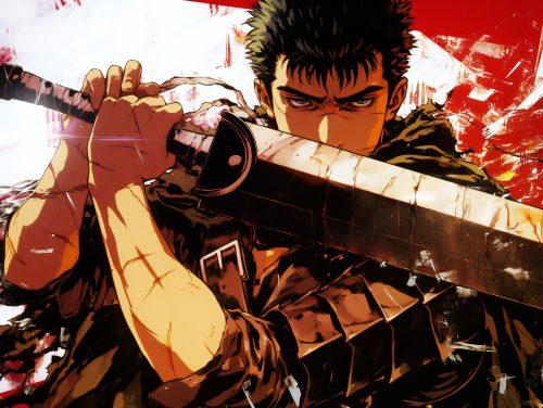 A berserk anime wallpaper featuring an action-driven composition with bold contrasts.