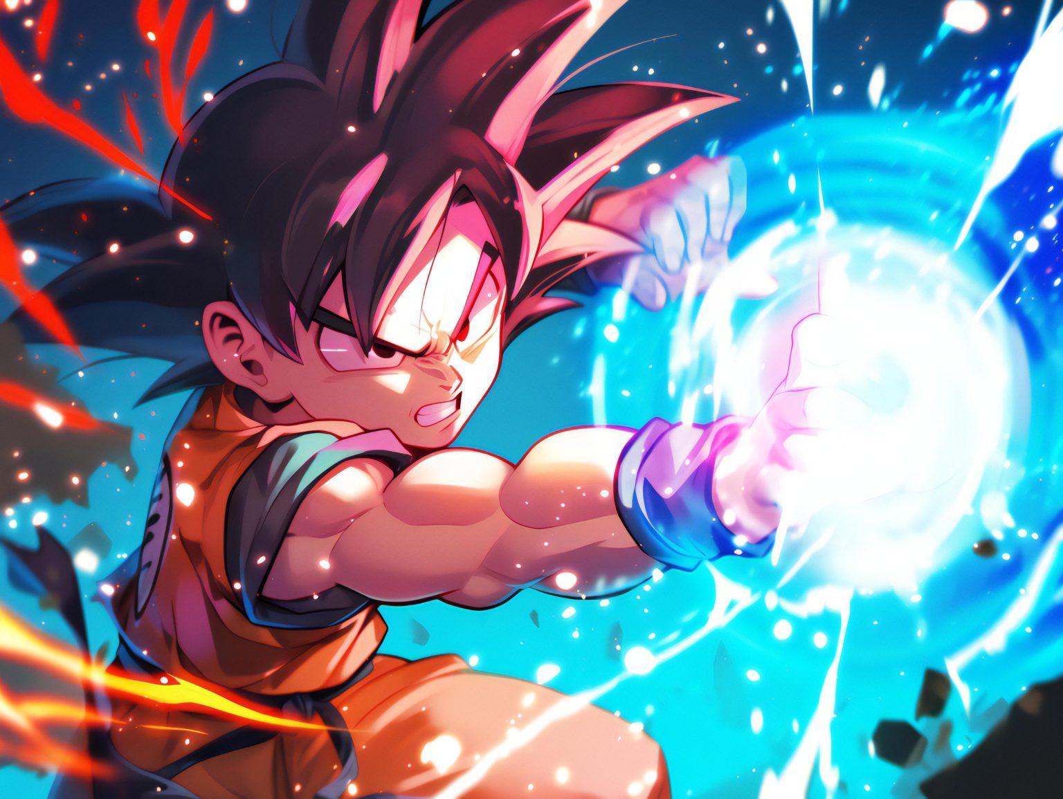 A goku anime wallpaper featuring high-resolution shading and bold artistic contrasts.