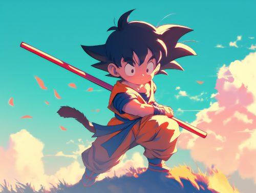 A cute goku wallpaper featuring vibrant artistic textures and high-energy contrasts.