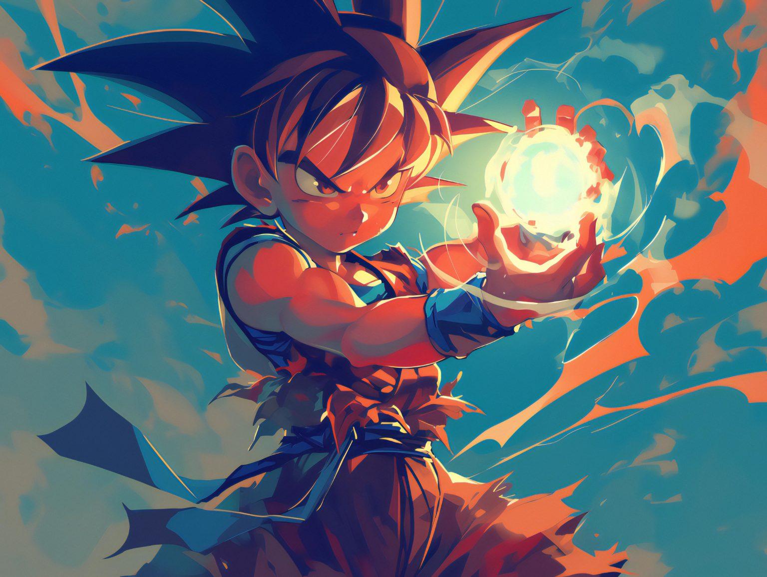 A goku anime wallpaper featuring deep shading and high-energy artistic contrasts.