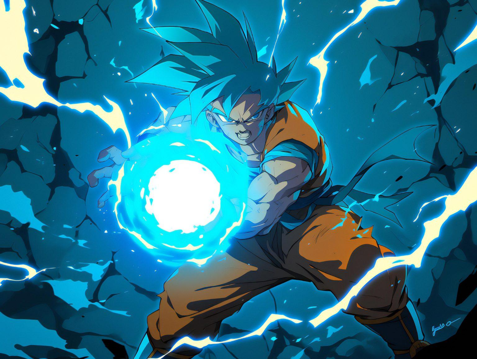 A dragon ball z goku fan art wallpaper featuring high-energy artistic contrasts and expressive textures.