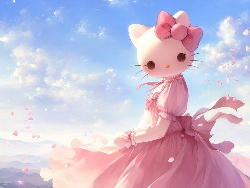 beautiful dress hello kitty pink with blue sky