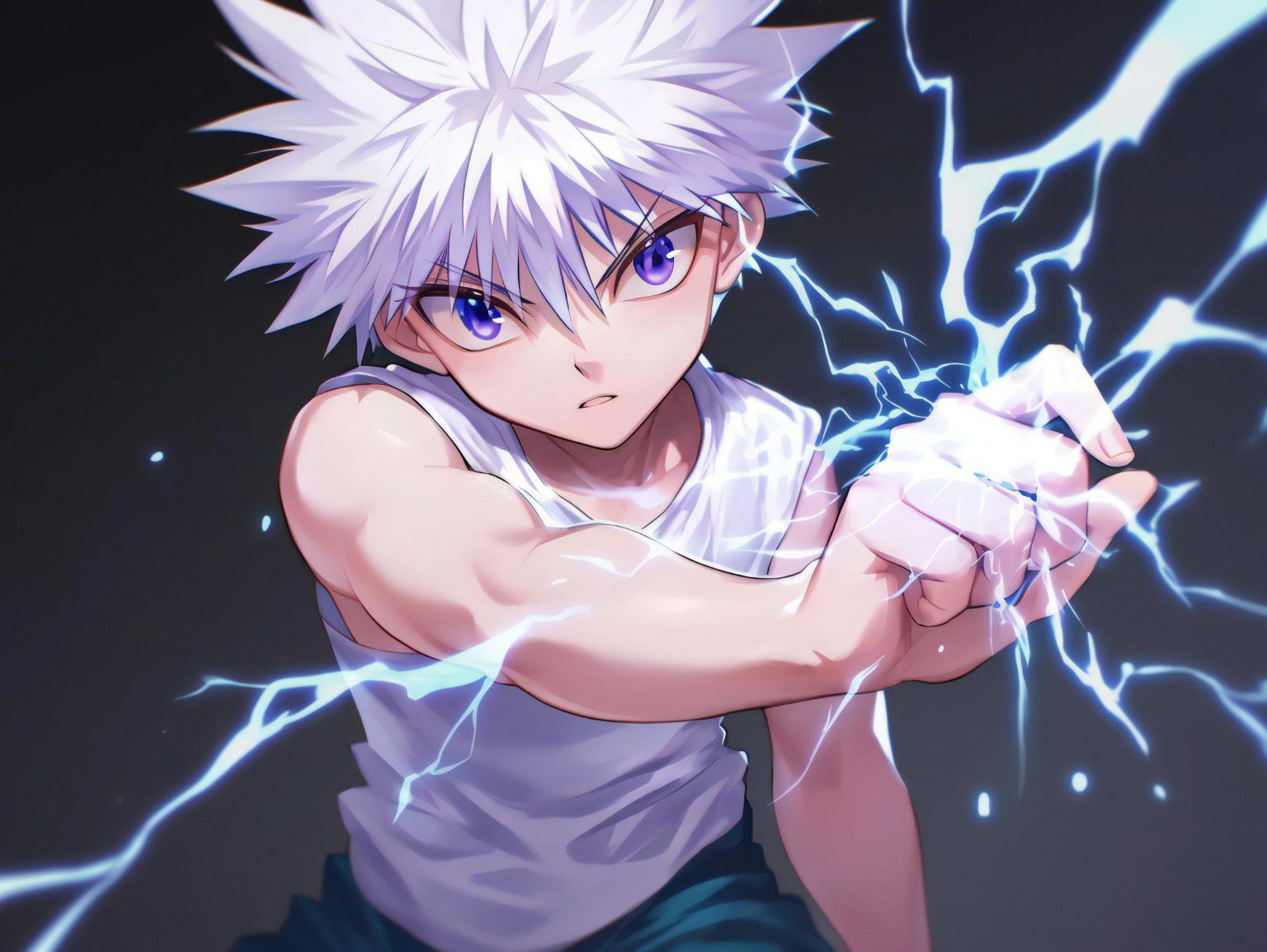 A cute killua wallpaper showcasing his aura of strength.