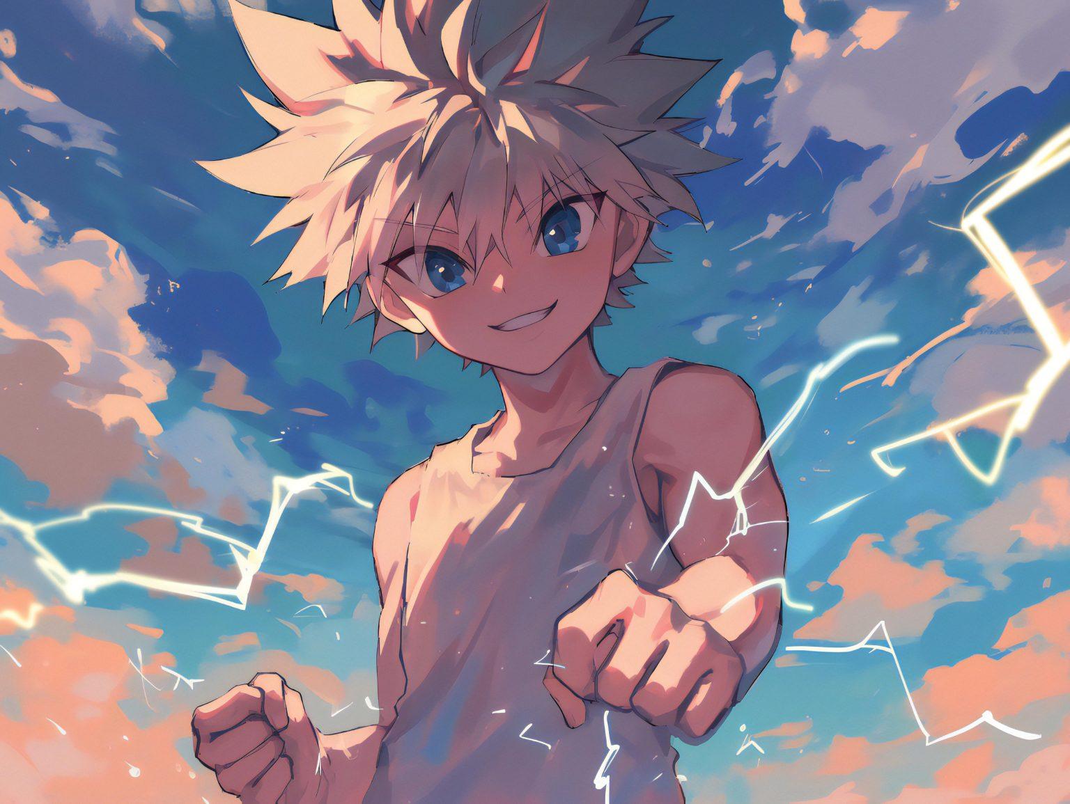 A hunter x hunter killua wallpaper featuring his strength.