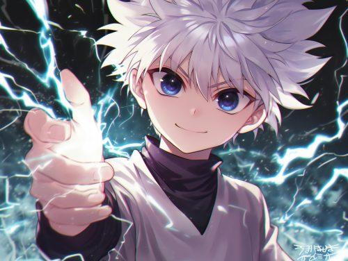 A killua hd wallpaper showcasing his powerful aura.