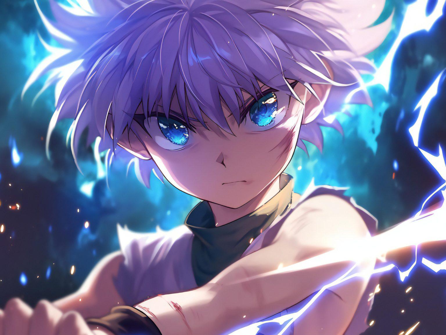 A killua wallpaper 4k capturing his strength and aura.