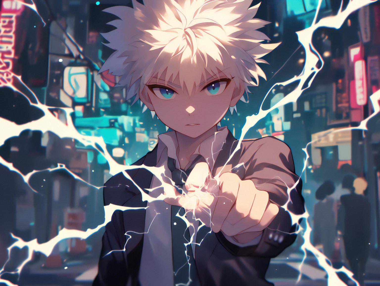 An assassin killua wallpaper featuring his aura of power.