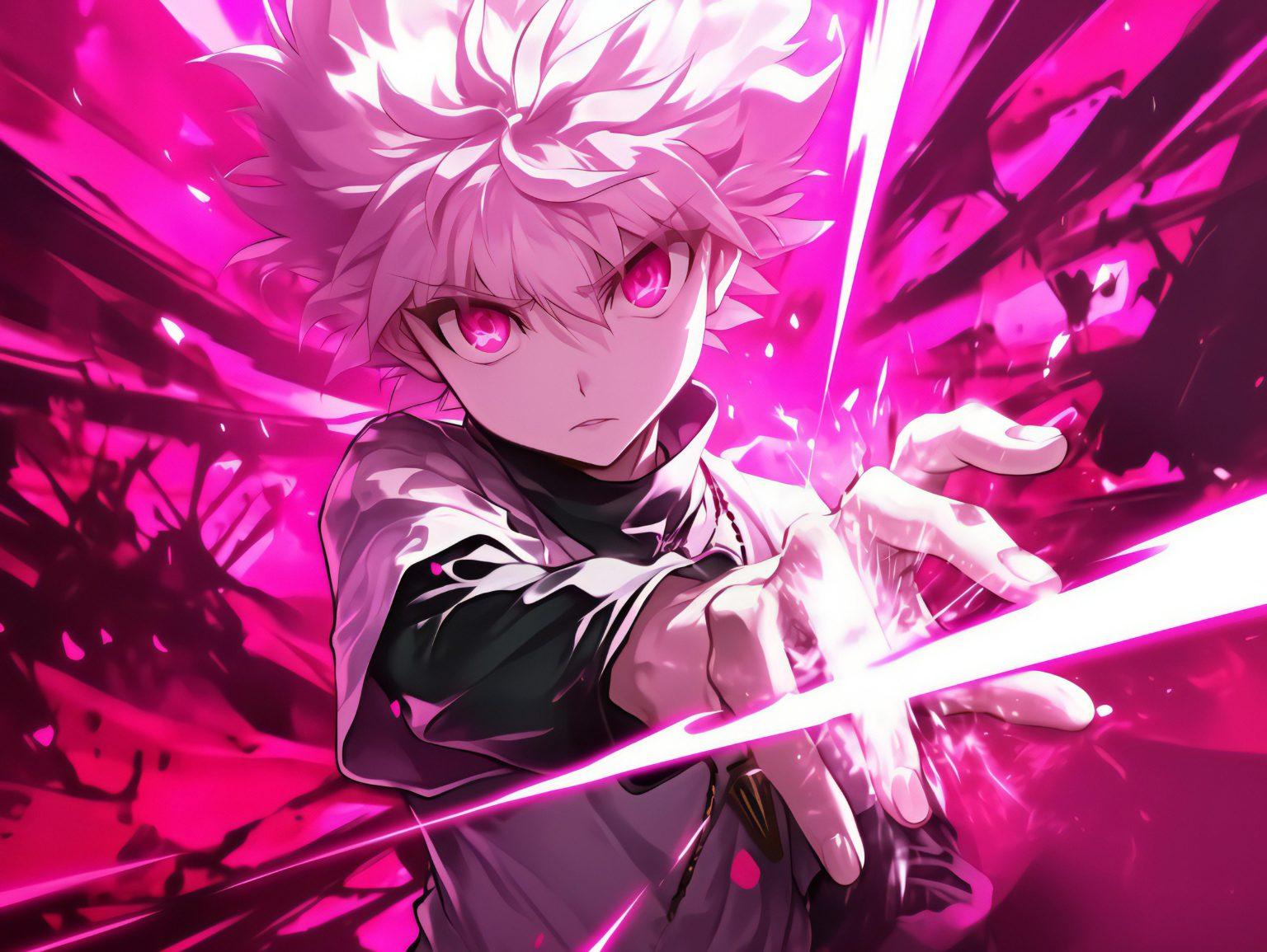 A hunter x hunter killua wallpaper featuring Killua’s powerful aura.
