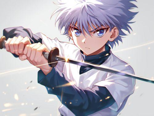 A killua zoldyck wallpaper hd showcasing his strength and aura.