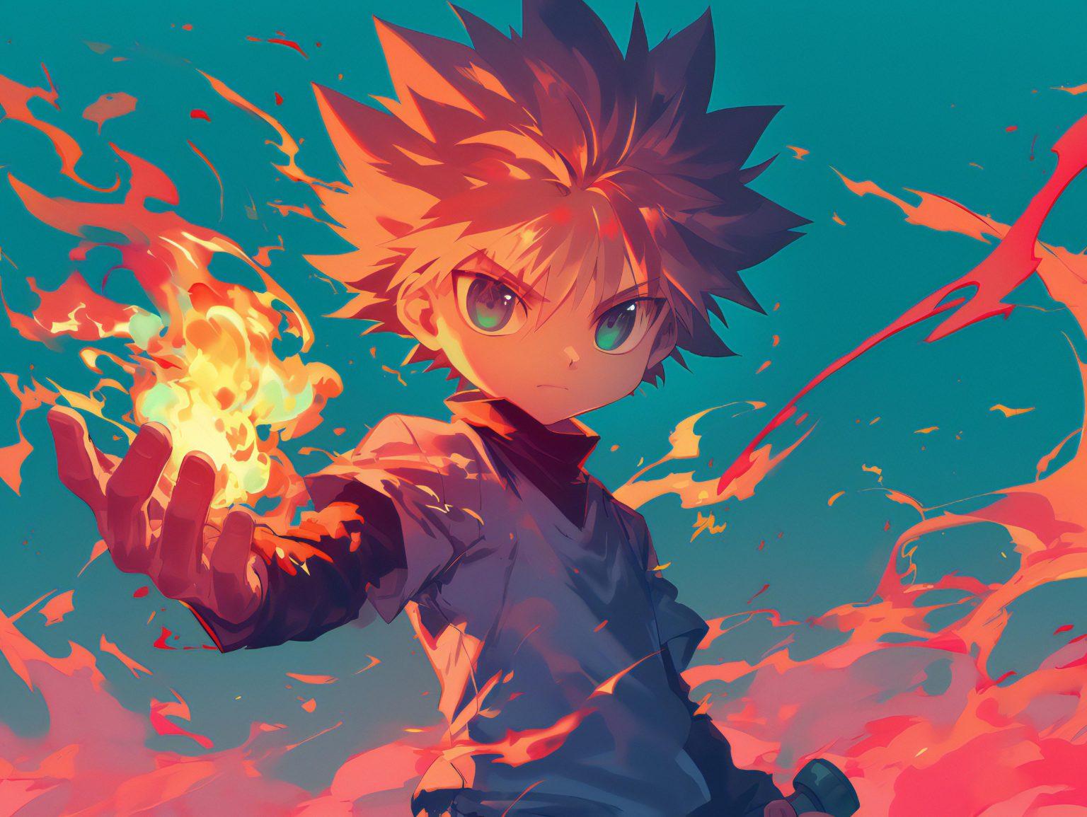 A killua wallpaper 4k featuring his powerful energy.
