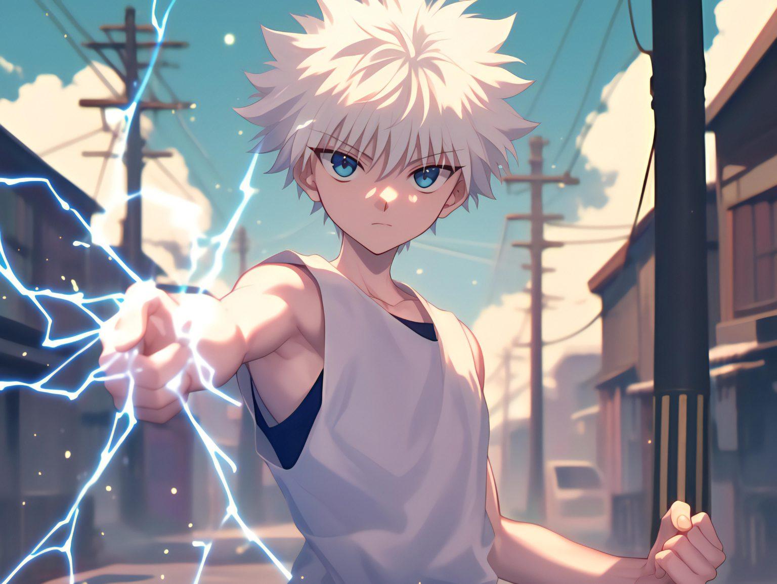 A killua wallpaper showcasing his powerful aura and strength.