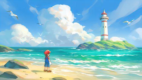 Blue Beach Landscape Anime Background