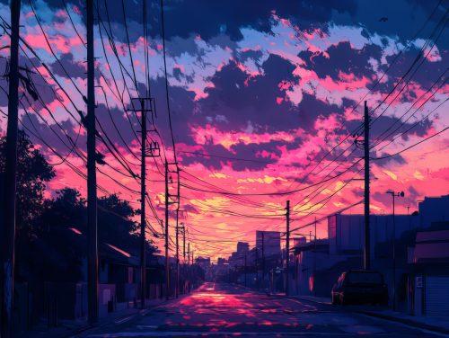 Sunset Landscape Anime Wallpaper