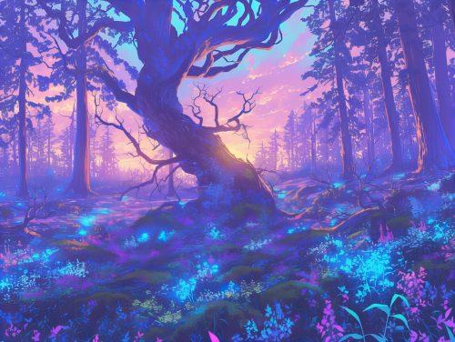 Purple Fantasy Landscape Cartoon Wallpaper