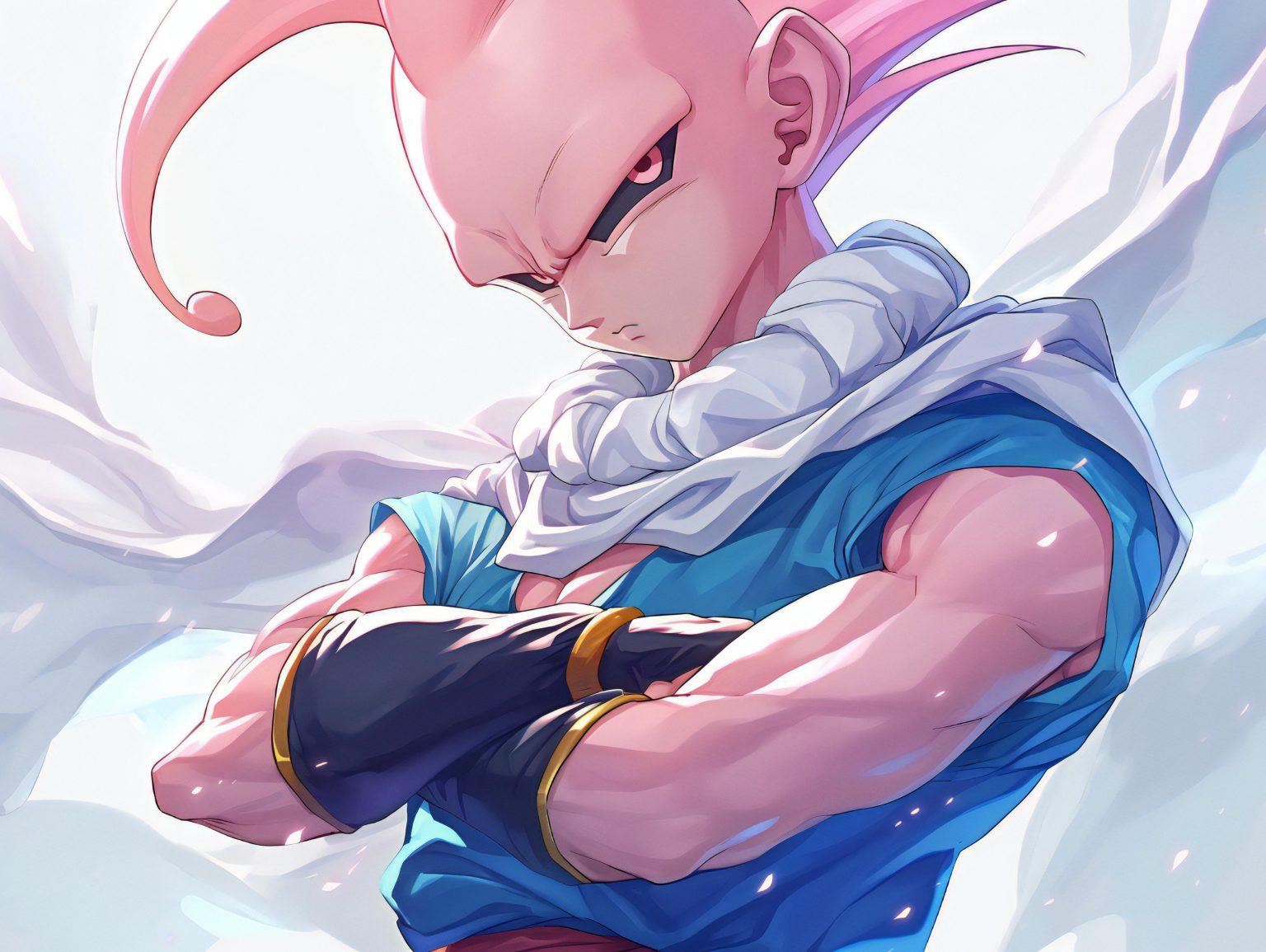 A buu dragon ball wallpaper pc showcasing Majin Buu’s high-energy presence in a striking artistic style.