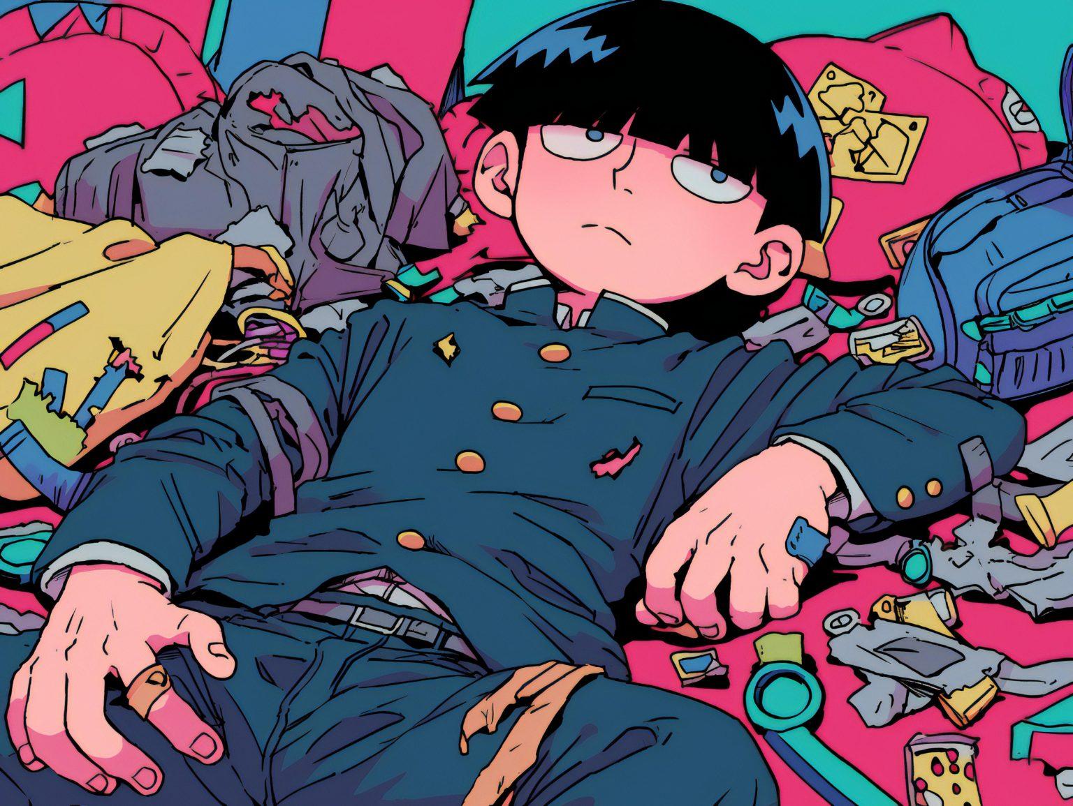 An intense mob 100 wallpaper with bold colors.