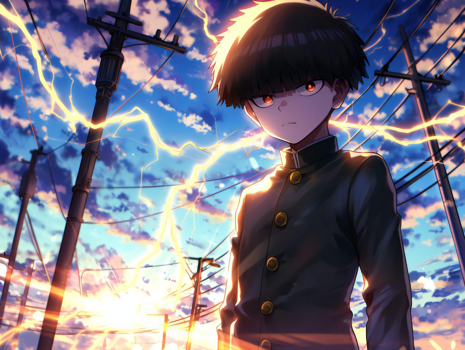 An intense mob psycho wallpaper with bold colors.