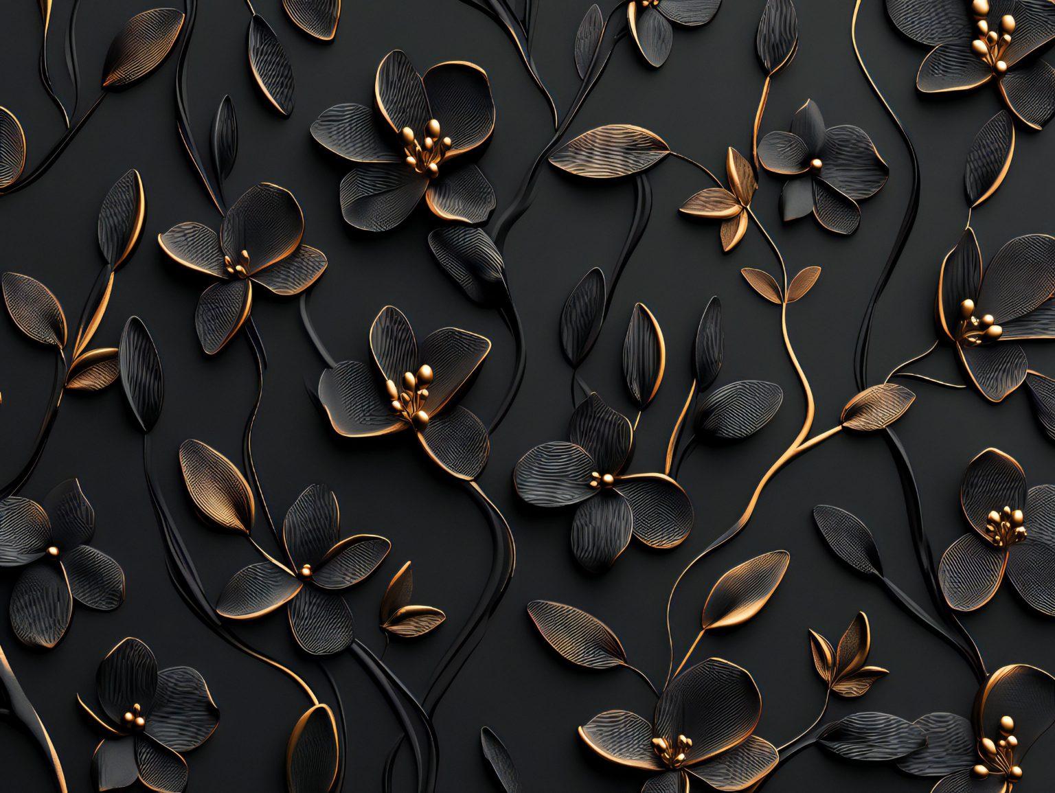 A detailed wildflower wallpaper black and white with delicate floral elements and soft shading.