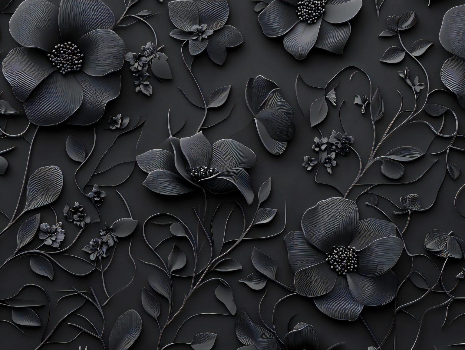 A sleek modern black and white floral wallpaper with artistic floral patterns and a contemporary finish.