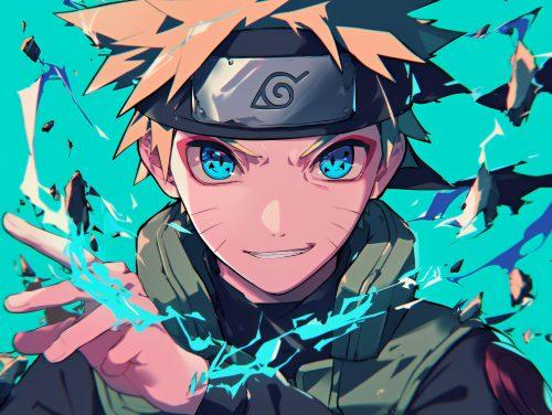 naruto with blue eyesa and an aqua background looking sick