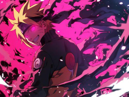 pink background naruto with evil face looking angry