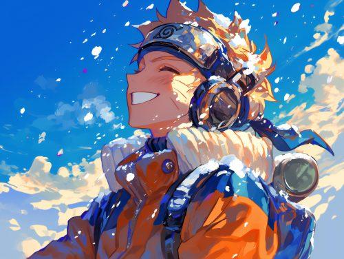 happy naruto in a winter theme with a nice blue sky