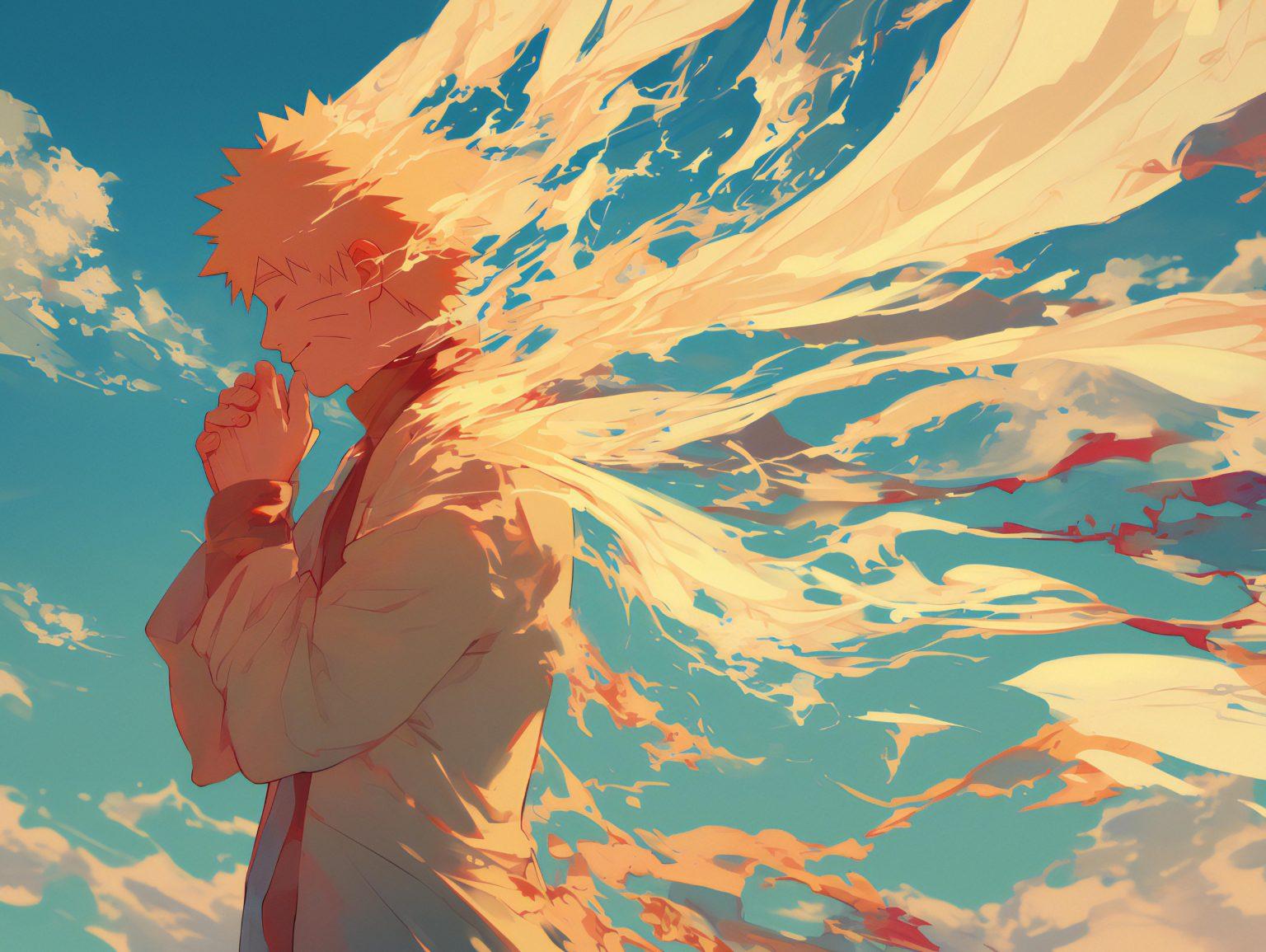 naruto with white effects behind him praying to the skies