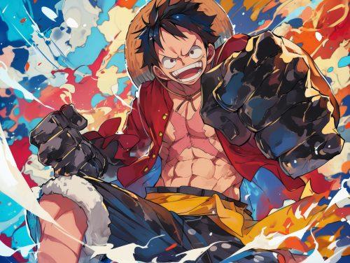 nice monkey d luffy skilling using haki in his hands with red and blue aura background